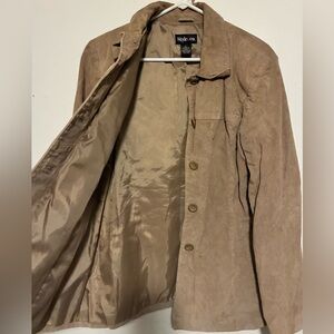 Style & Co. Tan Suede Button-Front Blazer Jacket